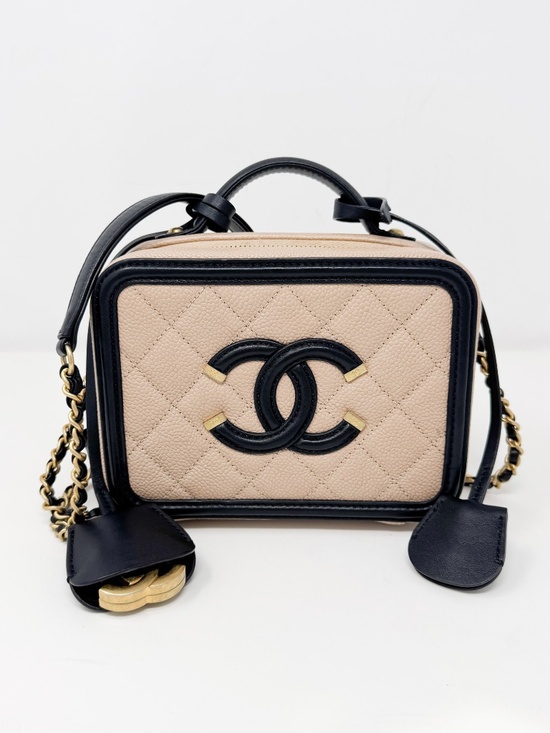 CHANEL Handbags - Chanel Beige Filigree Vanity Case